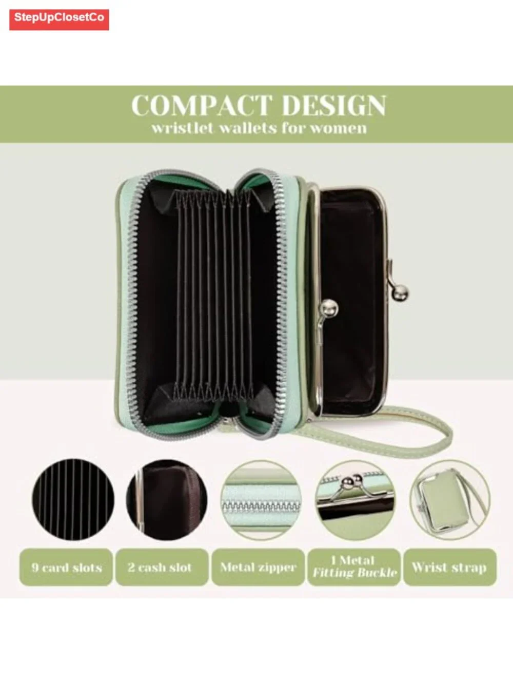 Women's Wristlet Wallet with Detachable Strap - PU Leather Card Holder & Coin